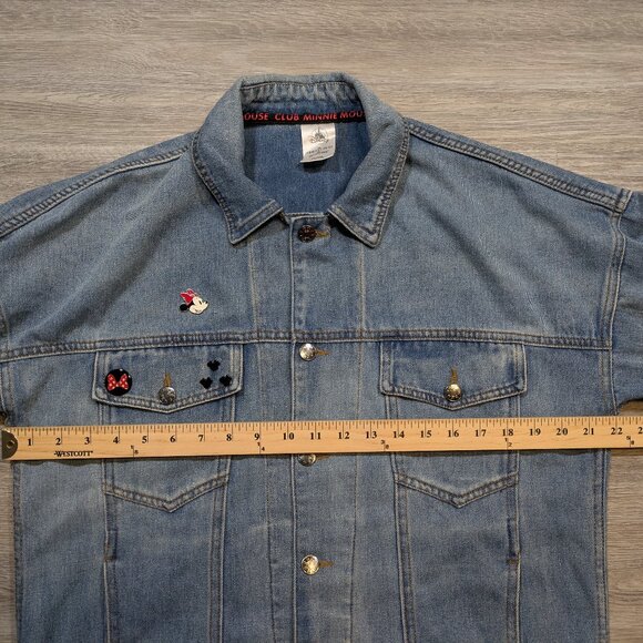 Disney Minnie Mouse Denim Jean Jacket Women's Medium Embroidered Pins Blue - Picture 9 of 11